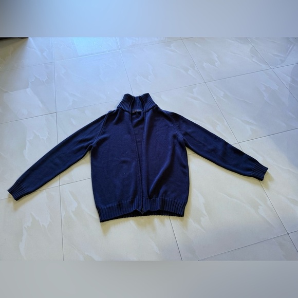 ZARA Man Textured Full Zip Pullover in dark Navy cotton size Large knit - Picture 15 of 16